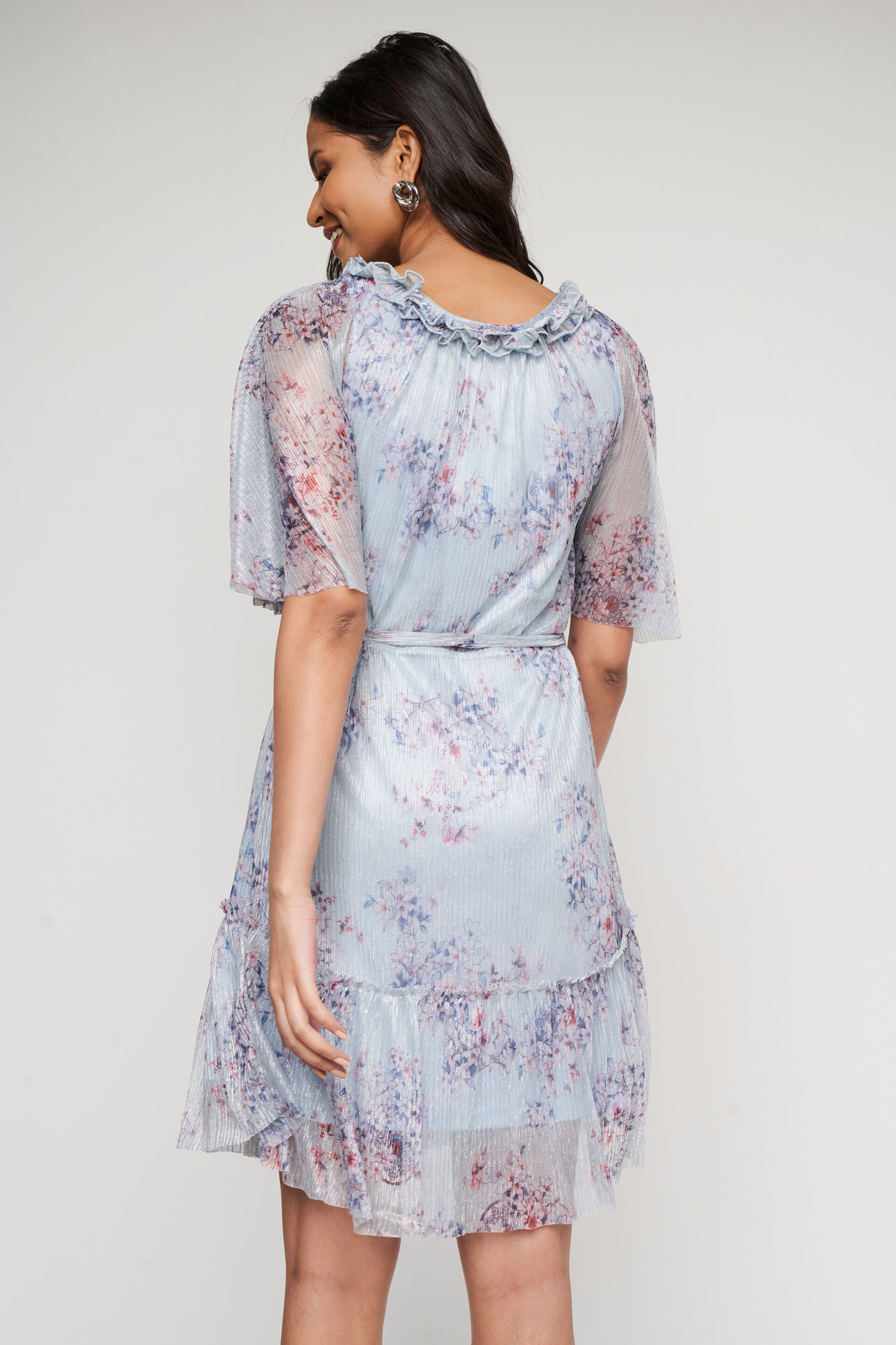 Powder Blue Floral Flared Dress, Powder Blue, image 5